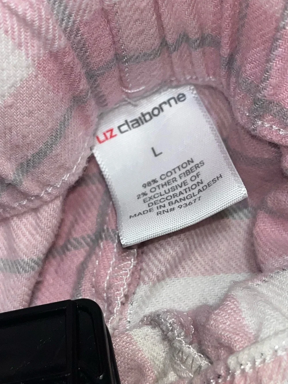 Liz Claiborne Pink, White, & Grey Plaid Silk-Trim Pajama Set